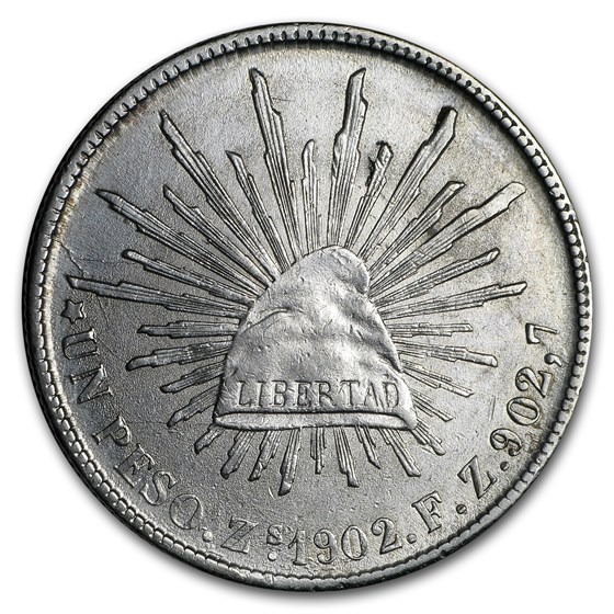 1898-1909 Silver Mexican 1 Peso Cap & Rays Avg Circ (ASW .786 oz) 1898-1909 Silver Mexican 1 Peso Cap & Rays Avg Circ (ASW .786 oz)